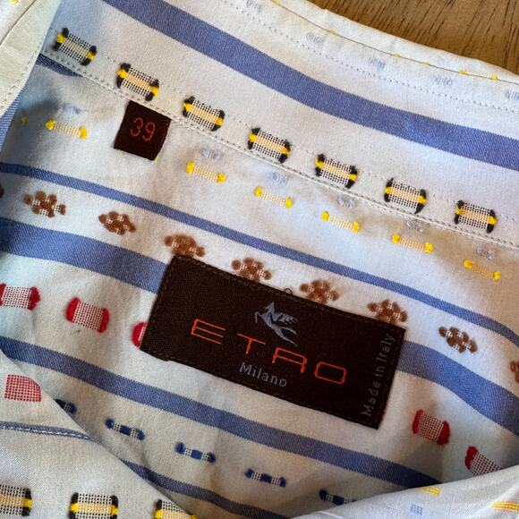 ETRO....RARE Holiday Collection, light bl, stripped Dress Shirt, size 39 - Picture 8 of 10